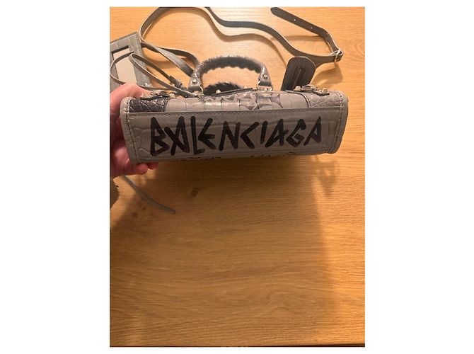 City Bolsa de mão Balenciaga em couro com efeito crocodilo e grafite Preto Cinza - vista 6