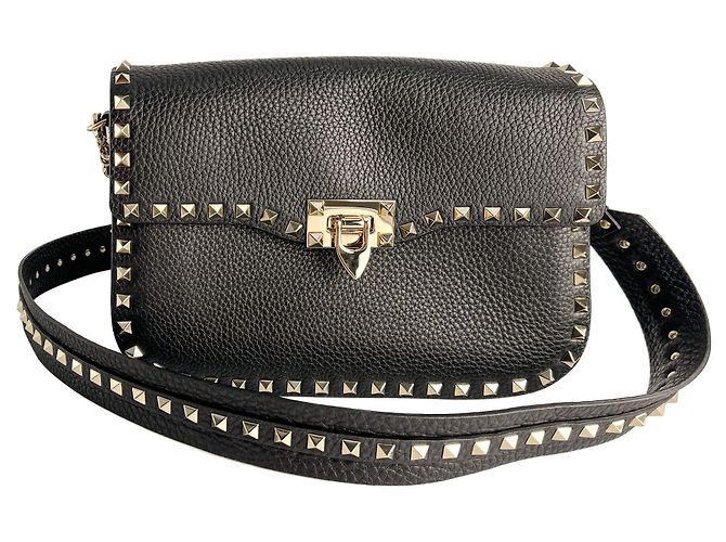 Valentino Garavani Borsa a tracolla in pelle di vitello Rockstud Spike media nera Nero - vista 3