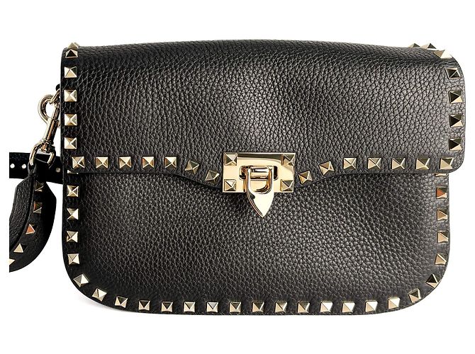 Valentino Garavani Borsa a tracolla in pelle di vitello Rockstud Spike media nera Nero - vista 4