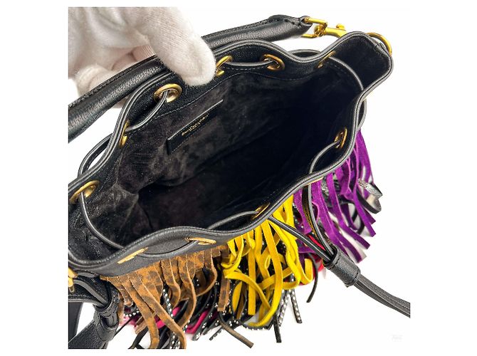 Saint Laurent Emmanuelle Bag Small Leather Fringe Bucket Crossbody Multicolour Black - view 11