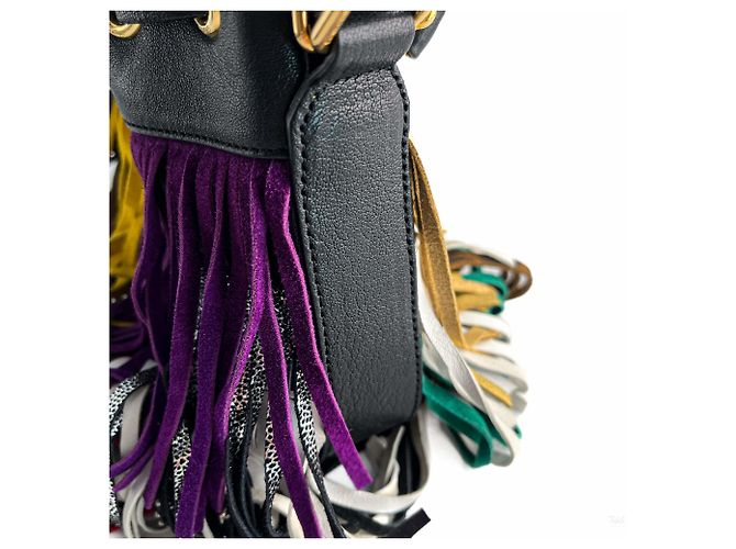 Saint Laurent Emmanuelle Bag Small Leather Fringe Bucket Crossbody Multicolour Black - view 12
