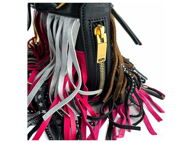 Saint Laurent Emmanuelle Bag Small Leather Fringe Bucket Crossbody Multicolour Black - view 14