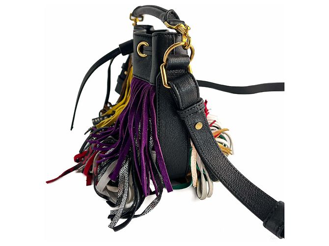 Saint Laurent Emmanuelle Bag Small Leather Fringe Bucket Crossbody Multicolour Black - view 5