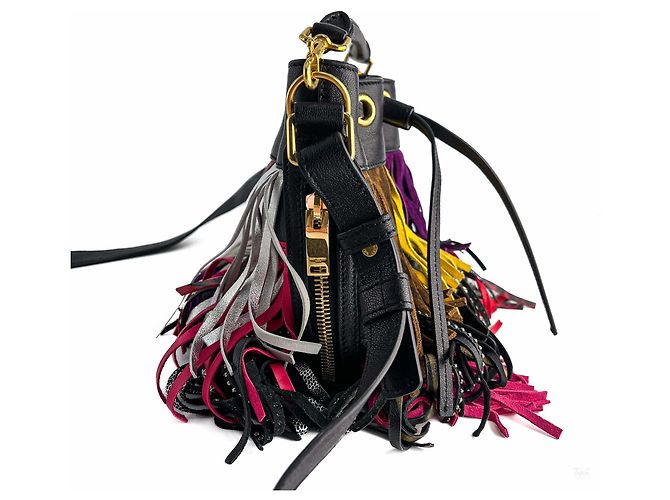 Saint Laurent Emmanuelle Bag Small Leather Fringe Bucket Crossbody Multicolour Black - view 6