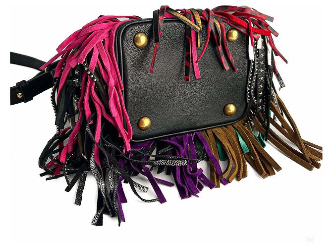 Saint Laurent Emmanuelle Bag Small Leather Fringe Bucket Crossbody Multicolour Black - view 7