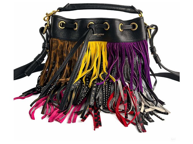 Saint Laurent Emmanuelle Bag Small Leather Fringe Bucket Crossbody Multicolour Black - view 8