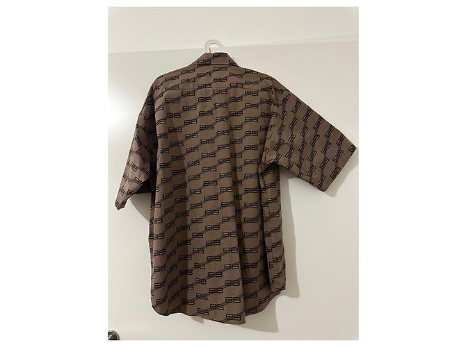 Camicia a Maniche Corte Balenciaga BB Monogram Marrone - vista 4