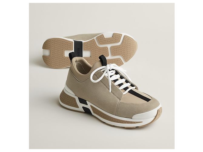 Hermès BASKETS HERMES "JUST" EN JERSEY TECHNIQUE/DAIM. Beige - vue 7