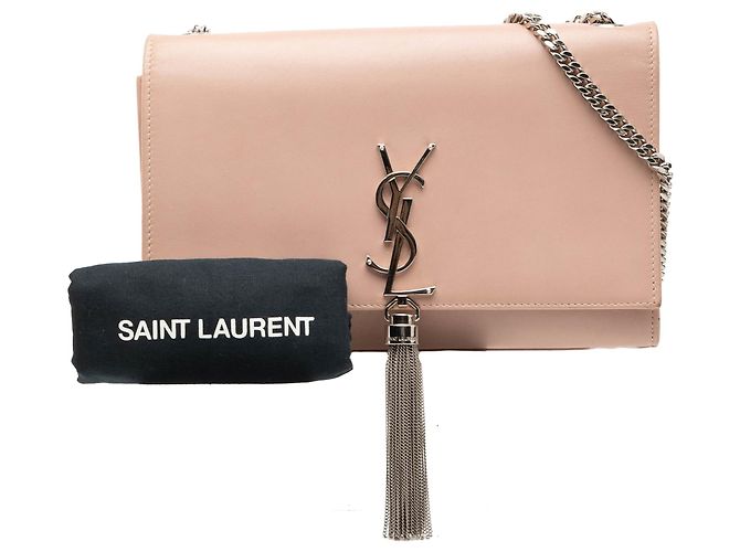 Saint Laurent Rosa Medio Pelle di Vitello Liscia Classica Monogramma Kate Borsa a Tracolla con Frange - vista 8