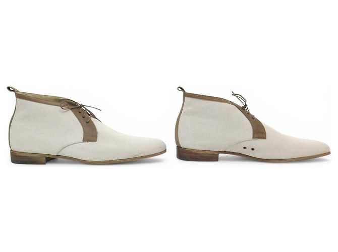Hermès STIVALI HERMES CHRIS CHUKKA IN CANVAS E PELLE 44 SCATOLA Crudo - vista 3