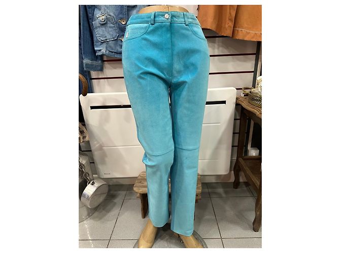 Autre Marque Calça azul de couro camurça e lycra - vista 2