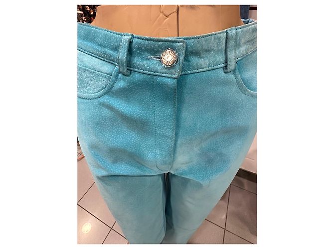 Autre Marque Calça azul de couro camurça e lycra - vista 5