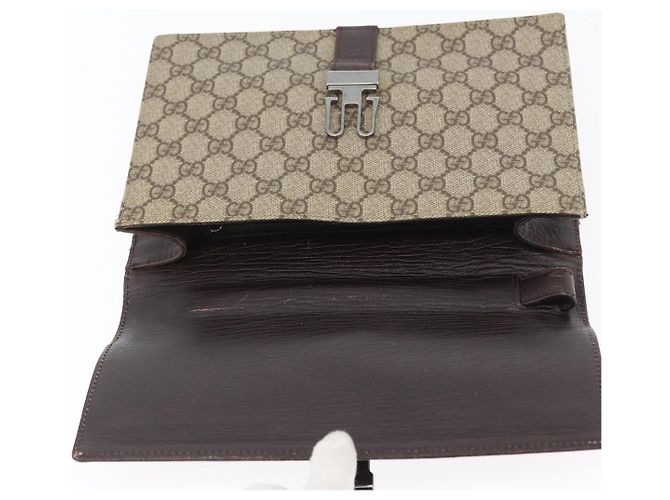 GUCCI GG Supreme Clutch Bag PVC Beige Argento 131213 Auth 173825 - vista 10