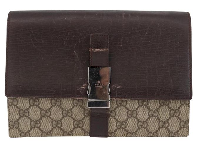 GUCCI GG Supreme Clutch Bag PVC Beige Argento 131213 Auth 173825 - vista 13
