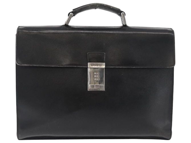 Saffiano Borsa da lavoro PRADA in pelle Safiano Nera Argento Auth ka3042 Nero - vista 13
