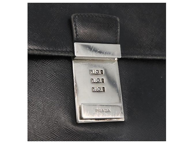 Saffiano Borsa da lavoro PRADA in pelle Safiano Nera Argento Auth ka3042 Nero - vista 17