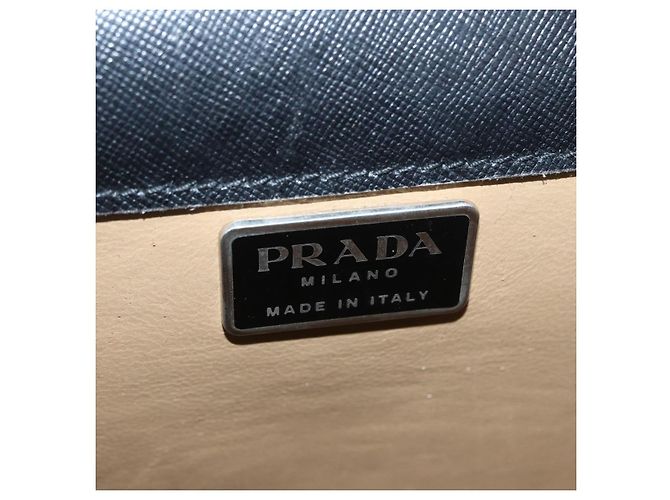 Saffiano Borsa da lavoro PRADA in pelle Safiano Nera Argento Auth ka3042 Nero - vista 18