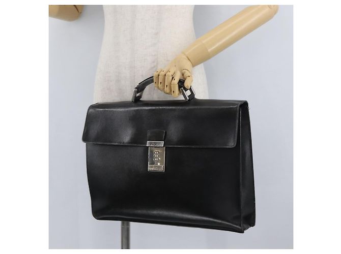 Saffiano Borsa da lavoro PRADA in pelle Safiano Nera Argento Auth ka3042 Nero - vista 22