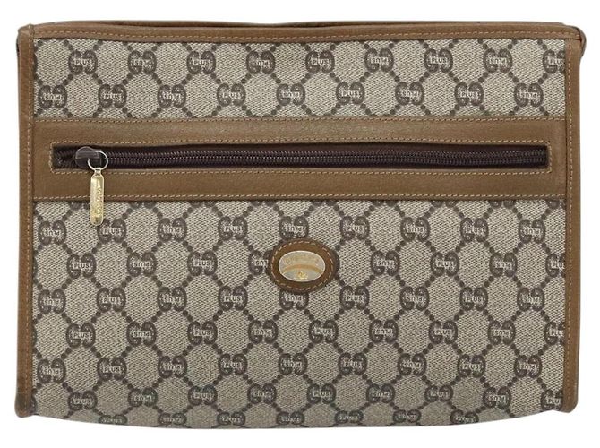 GUCCI GG Plus Supreme Clutch Bag PVC Beige Oro Auth 173932 D'oro - vista 13