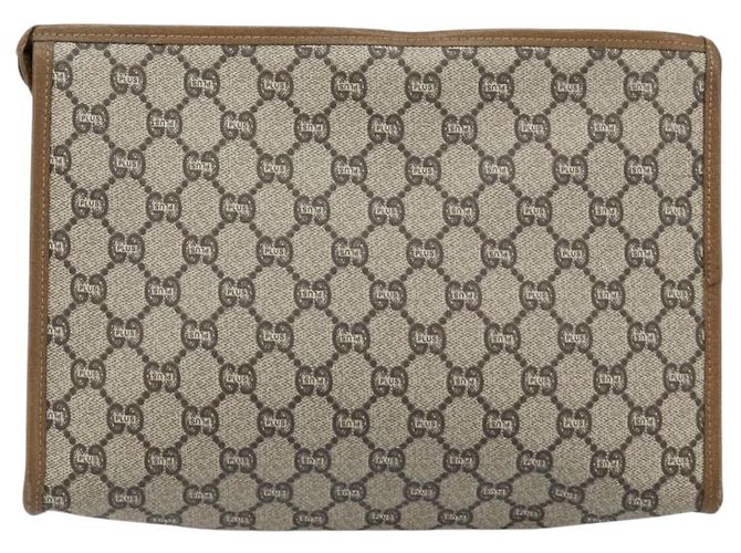 GUCCI GG Plus Supreme Clutch Bag PVC Beige Oro Auth 173932 D'oro - vista 2