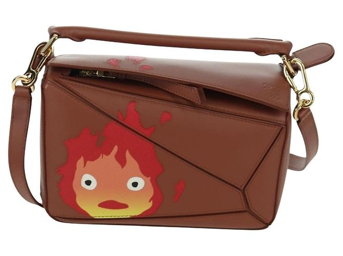LOEWE - Puzzle Piccolo Calcifer in Pelle Ghibli Castello Errante 2way 167069SM Marrone D'oro - vista 2