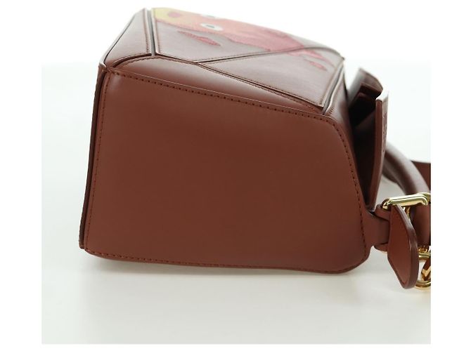 LOEWE - Puzzle Piccolo Calcifer in Pelle Ghibli Castello Errante 2way 167069SM Marrone D'oro - vista 5