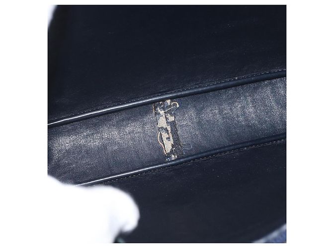 Borsa a Spalla in Tela Trotter Christian Dior Blu Navy Oro Auth 166990 D'oro - vista 12