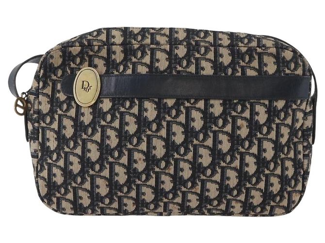 Borsa a Spalla in Tela Trotter Christian Dior Blu Navy Oro Auth 166990 D'oro - vista 13