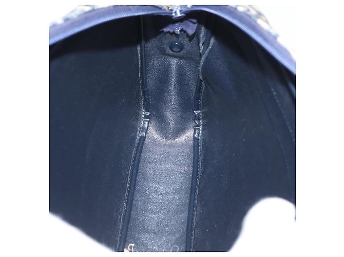 Borsa a Spalla in Tela Trotter Christian Dior Blu Navy Oro Auth 166990 D'oro - vista 18