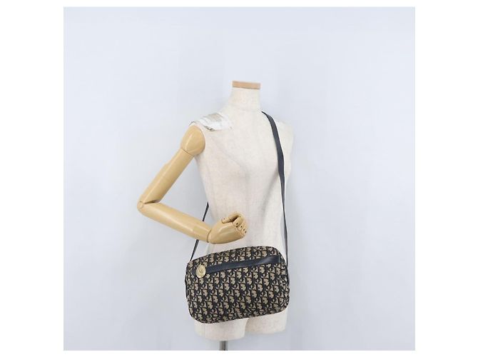 Borsa a Spalla in Tela Trotter Christian Dior Blu Navy Oro Auth 166990 D'oro - vista 20