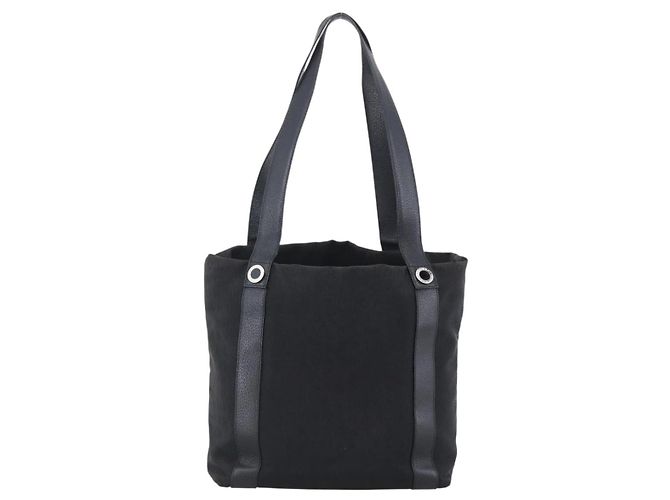 Bulgari BVLGARI Tote Bag aus schwarzem Canvas mit Silber authentisch hk3529 - Ansicht 2