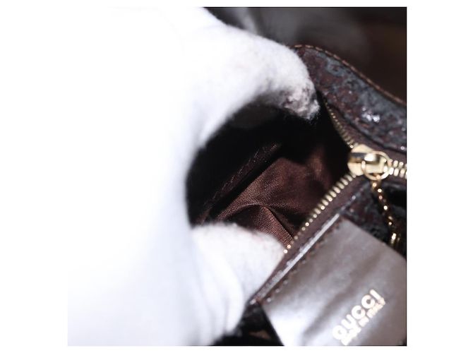 GUCCI Hand Bag Patent leather Brown Gold Auth 172303 Golden - view 11