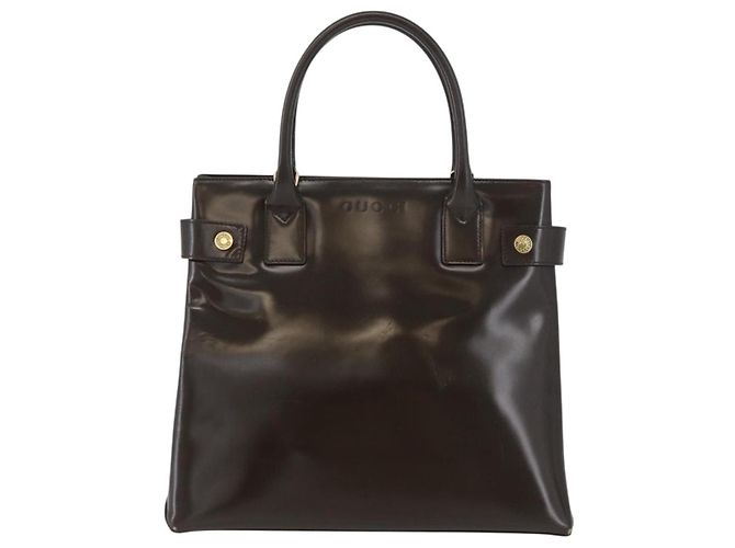 GUCCI Hand Bag Patent leather Brown Gold Auth 172303 Golden - view 13