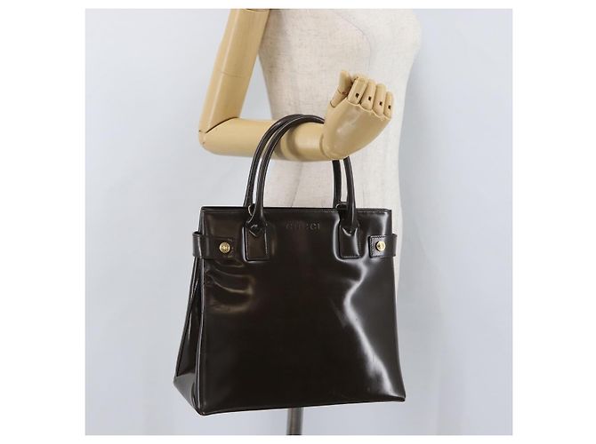 GUCCI Hand Bag Patent leather Brown Gold Auth 172303 Golden - view 24