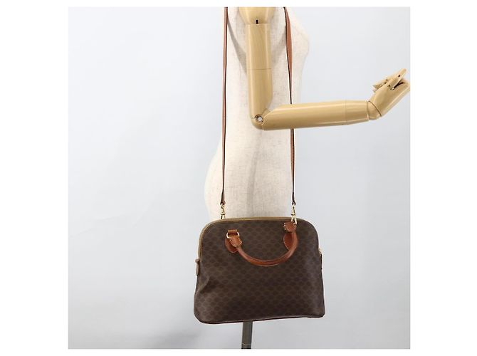 Céline Borsa a mano in tela Macadam CELINE in pelle PVC 2 in 1 marrone oro Auth LNZ540 D'oro - vista 24