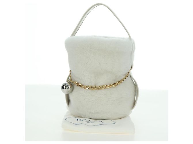 PRADA Borsa a Mano Pelliccia Bianca Oro Auth 173332SM Bianco D'oro - vista 12