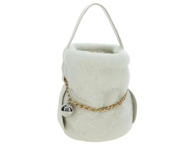 PRADA Borsa a Mano Pelliccia Bianca Oro Auth 173332SM Bianco D'oro - vista 13