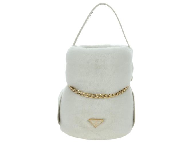 PRADA Borsa a Mano Pelliccia Bianca Oro Auth 173332SM Bianco D'oro - vista 2