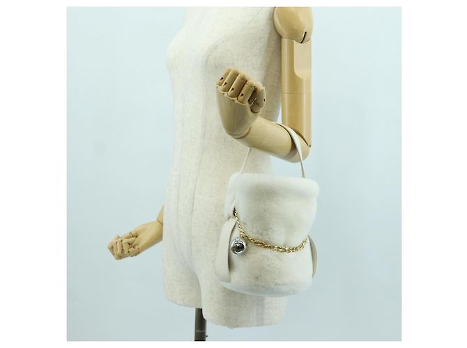 PRADA Borsa a Mano Pelliccia Bianca Oro Auth 173332SM Bianco D'oro - vista 22