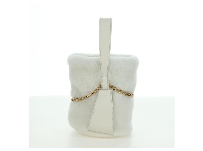 PRADA Borsa a Mano Pelliccia Bianca Oro Auth 173332SM Bianco D'oro - vista 3