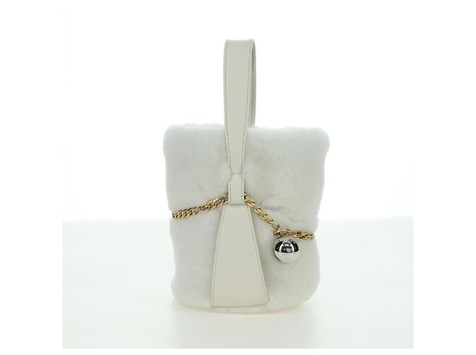 PRADA Borsa a Mano Pelliccia Bianca Oro Auth 173332SM Bianco D'oro - vista 4