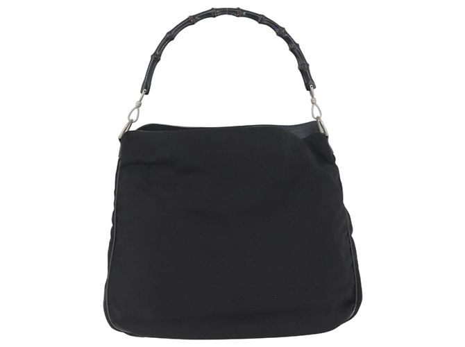 Borsa a Spalla Gucci Bamboo Nylon Nero Argento 001 1577 Auth 173951 - vista 13