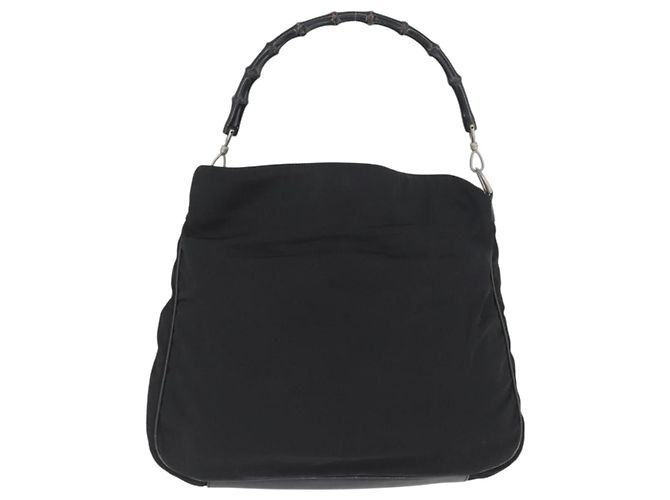 Borsa a Spalla Gucci Bamboo Nylon Nero Argento 001 1577 Auth 173951 - vista 2