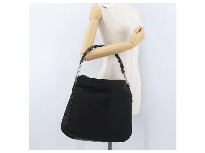 Borsa a Spalla Gucci Bamboo Nylon Nero Argento 001 1577 Auth 173951 - vista 21