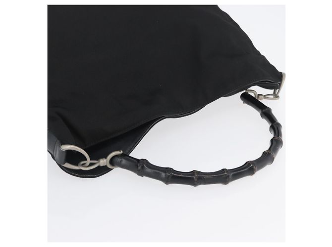 Borsa a Spalla Gucci Bamboo Nylon Nero Argento 001 1577 Auth 173951 - vista 6