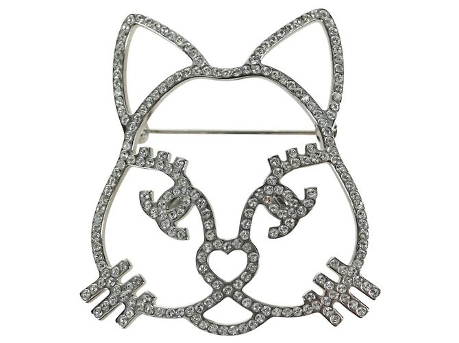 Spilla Gatto CHANEL metallo Argento CC Auth ARZ169M - vista 13
