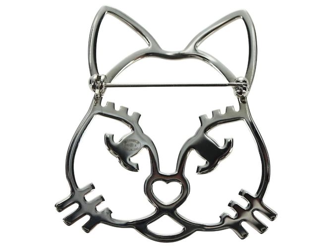 Spilla Gatto CHANEL metallo Argento CC Auth ARZ169M - vista 6