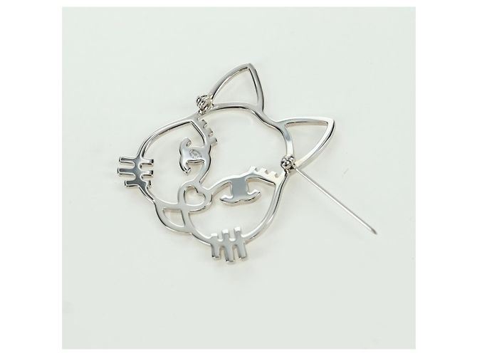 Spilla Gatto CHANEL metallo Argento CC Auth ARZ169M - vista 7