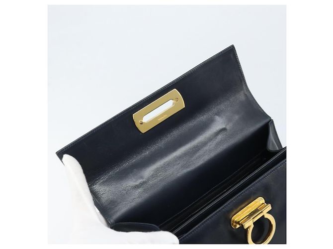 Borsa a mano in pelle Gancini Salvatore Ferragamo blu navy oro Auth bs33743 - vista 10