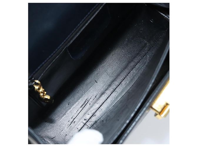 Borsa a mano in pelle Gancini Salvatore Ferragamo blu navy oro Auth bs33743 - vista 11